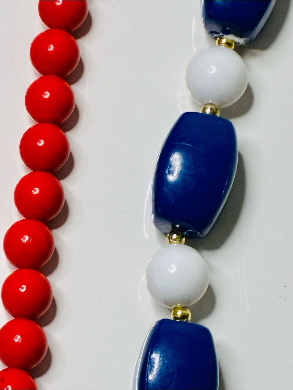 Patriotic Two-Strand Red, Blue & White Beaded VTG Retro Necklace’s Memorial Day